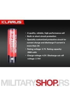 Litijum jonska baterija 18650 Klarus 2600 mAh