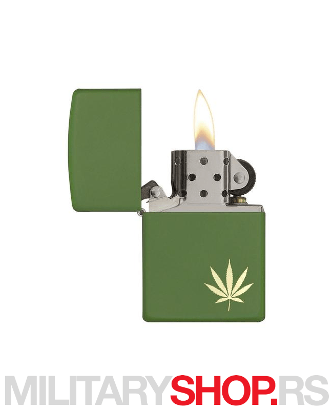 Zeleni Zippo upaljač sa listom konoplje