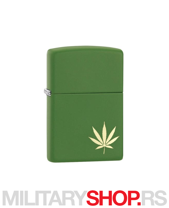 Zeleni Zippo upaljač sa listom konoplje