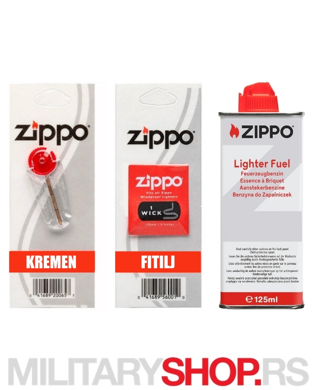 Zippo komplet – gorivo, kremen i fitilj u jednom pakovanju